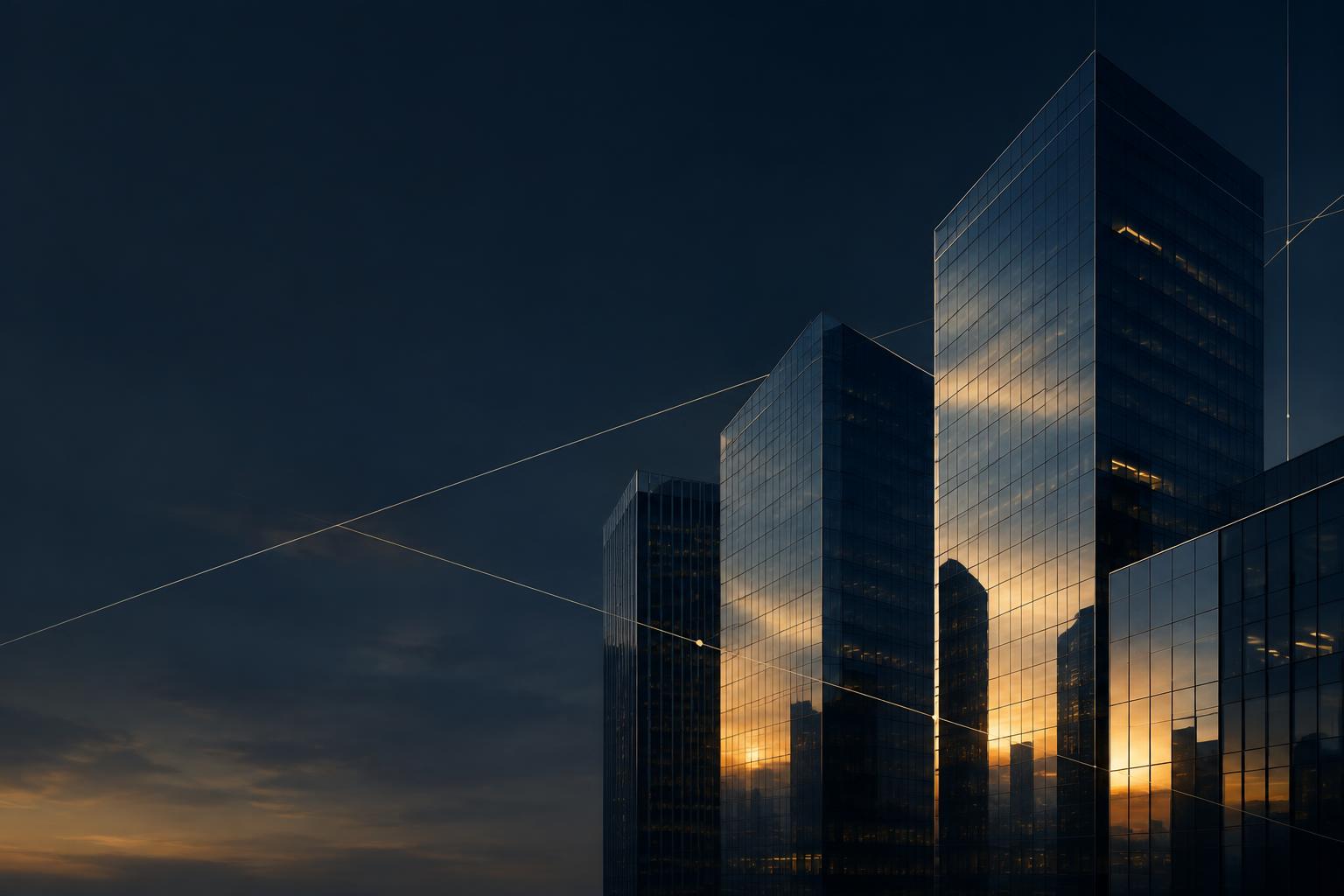 Corporate glass towers at dusk